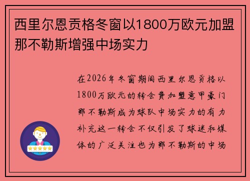 西里尔恩贡格冬窗以1800万欧元加盟那不勒斯增强中场实力